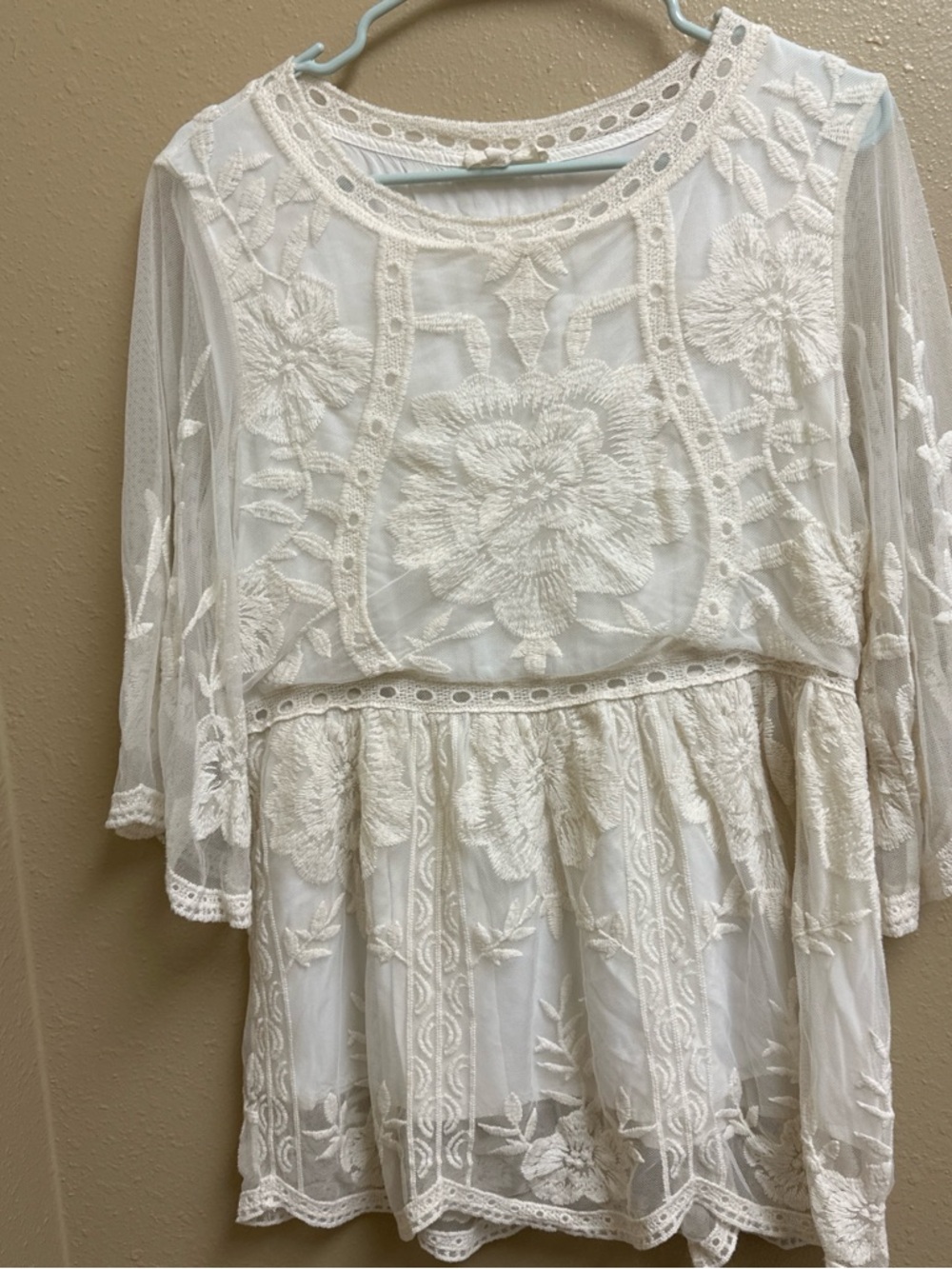 Embroidered White Sheer Floral Blouse